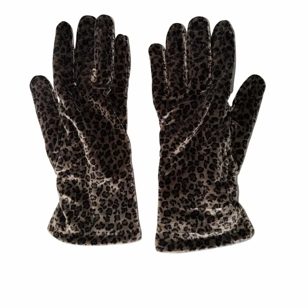 Croft Barrow brown leopard cheetah print velour gloves thinsulate 40 grams OS